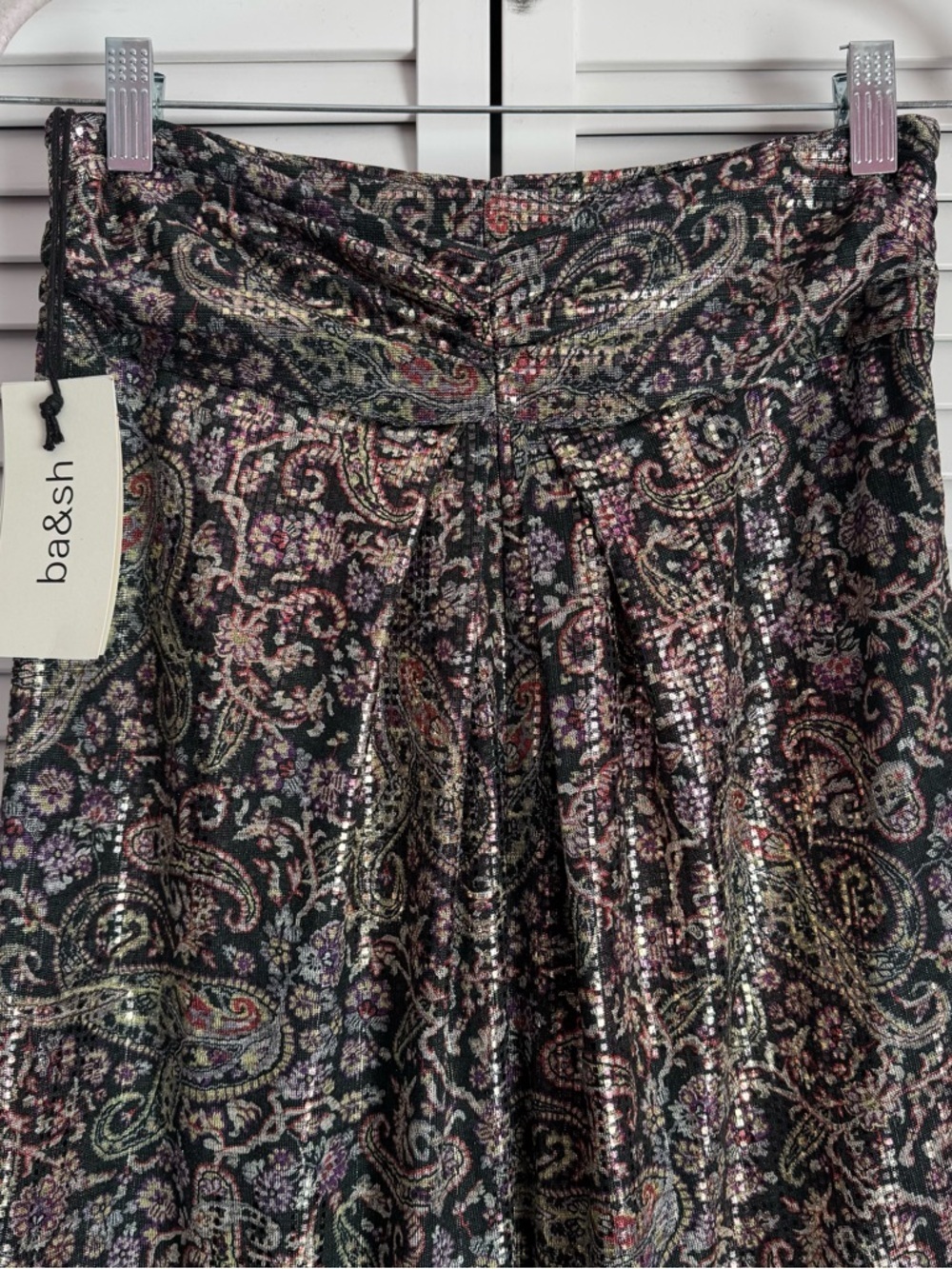 ba&sh Gabriel Metallic Paisley Print Jersey Tiered Maxi Skirt Small NWT - Picture 5 of 15